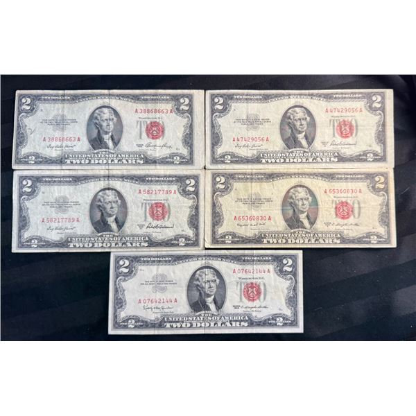 UNITED STATES NOTES - 1953 SERIES $2 BILLS; LOT OF 5