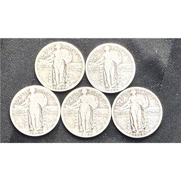 STANDING LIBERTY SILVER QUARTERS - 1925, 1925,1926,1927, AND 1928