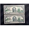 Image 1 : UNCIRCULATED SERIES 2003 $2 BILLS THAT HAVE BEEN COLORIZED WITH MINNESOTA-SPECIFIC OVERLAY; LOT OF 2