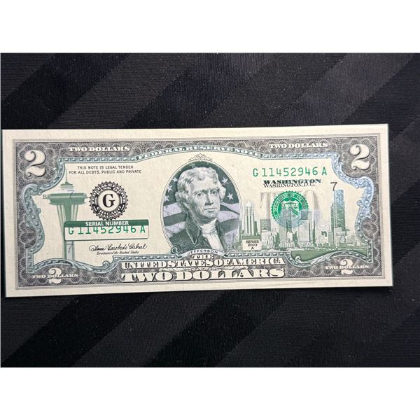 UNCIRCULATED SERIES 2003 $2 BILLS THAT HAVE BEEN COLORIZED WITH WASHINGTON-SPECIFIC OVERLAY