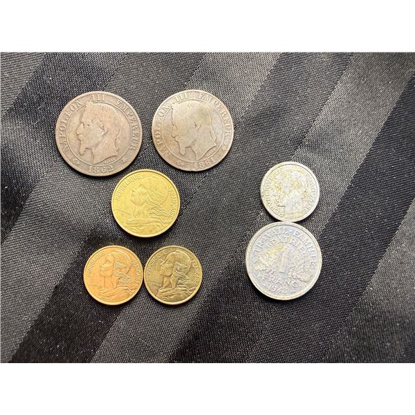 FRENCH COINS! LOT INCLUDES TWO COINS FROM THE SECOND FRENCH EMPIRE UNDER NAPOLEAN III - 1861 AND 186