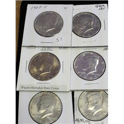 1980, 82, 83, 87, 88 And 89 Kennedy Halves (UNC)