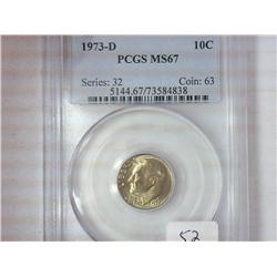 1973-D Roosevelt Dime PCGS MS67