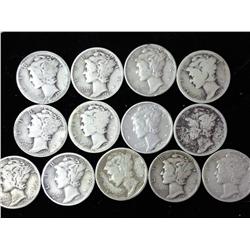 13 Assorted Mercury Dimes