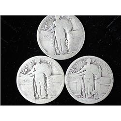 3 Assorted Undated Standing Liberty Quarters