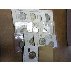 14 Assorted 1940-42 Jefferson Nickels (Ef-UNC)