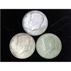 3 Assorted 40% Silver Kennedy Half Dollars