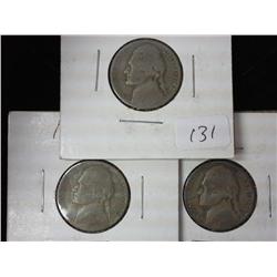 1942-P, 43-S And 44-P Jefferson War Nickels