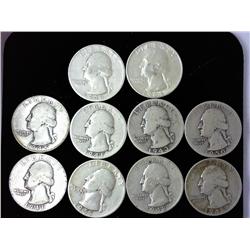 Assorted Washington Silver Quarters (10 Coins)