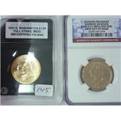 2 Slabbed Coins: 2007-D Wash. Dollar INB MS70 Full