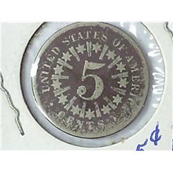 1866 With Rays Shield Nickel