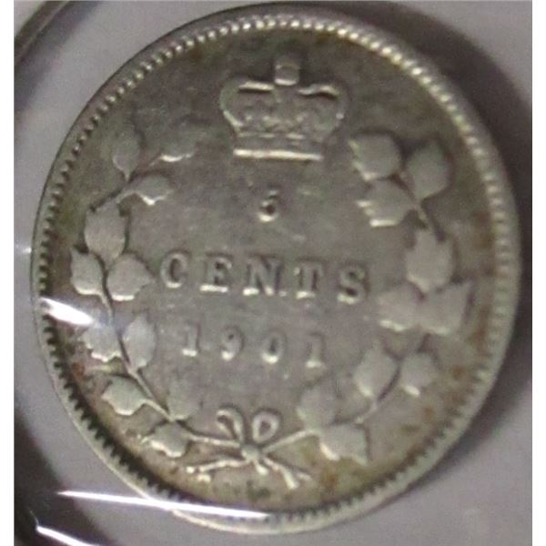 1901 CANADA VICTORIAN SILVER FIVE CENT