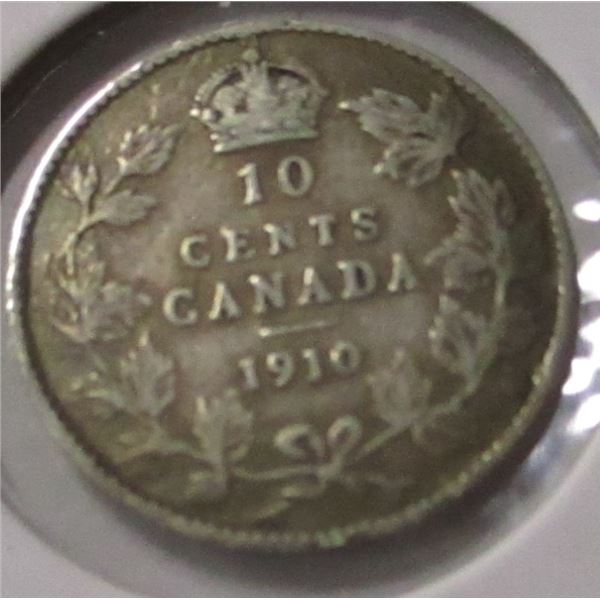 1910 BROAD LEAF KING EDWARD VII CANADA SILVER DIME