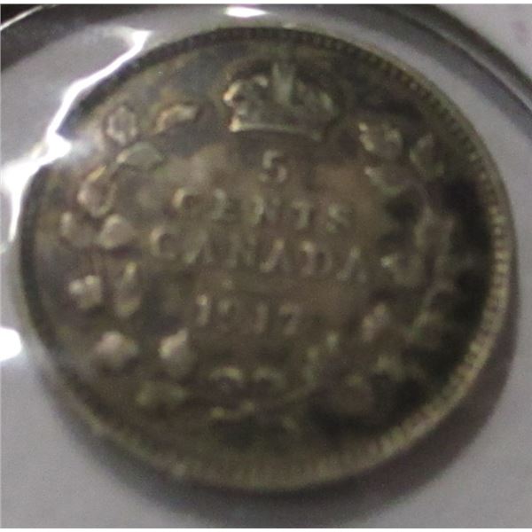 1917 CANADA KING GEORGE V SILVER FIVE CENT