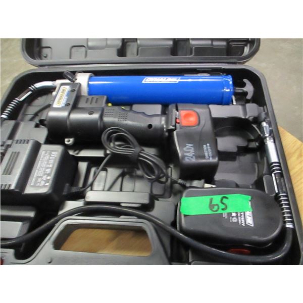 NEW:  DYNALINE CORDLESS GREASE GUN (24 VOLT LI-ION), CHARGER, CHARGER, CASE