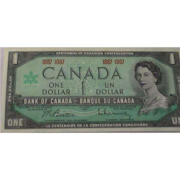 1967 NO SERIAL NUMBER CRISP UNCIRCULATED CANADA $1 BILL