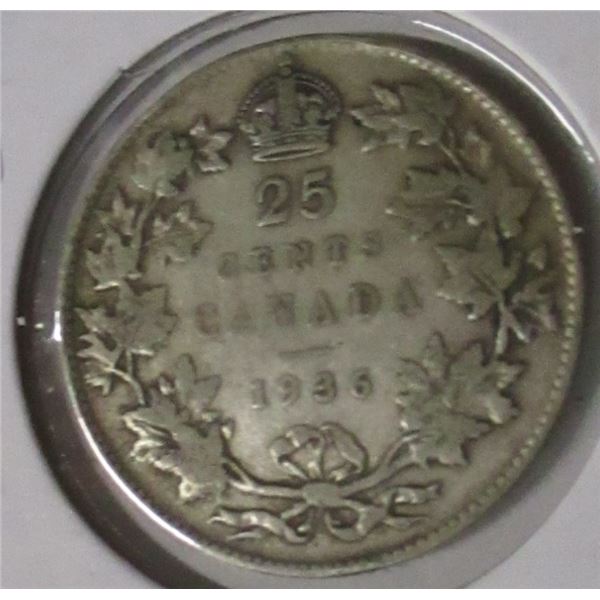 1936 CANADA KING GEORGE V SILVER QUARTER