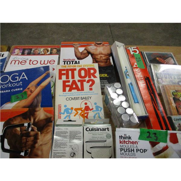 BOX C/W CANDLES, DVD'S, CD'S, ETC