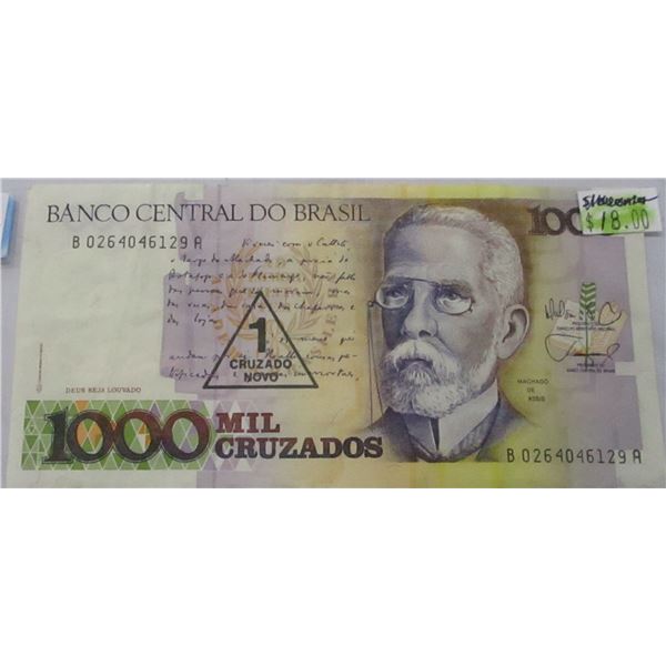 BANK OF BRAZIL 1000 MILLION CRUZADOS BANK NOTE