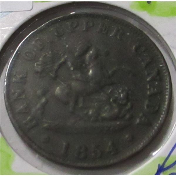 1854 PROVINCE OF CANADA ONE PENNY TOKEN