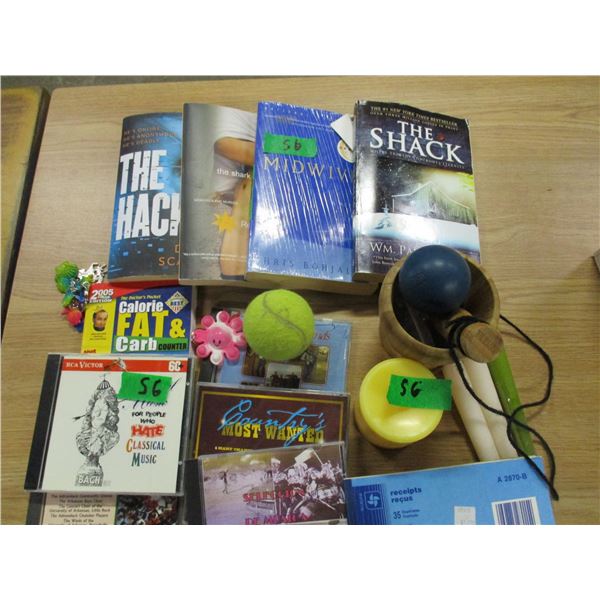 BOX C/W BOOKS, CD'S, CANDLES, ETC