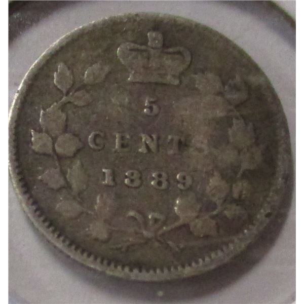 1889 CANADA VICTORIAN SILVER FIVE CENT