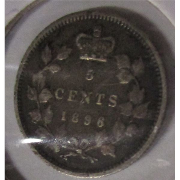 1896 CANADA VICTORIAN SILVER FIVE CENT