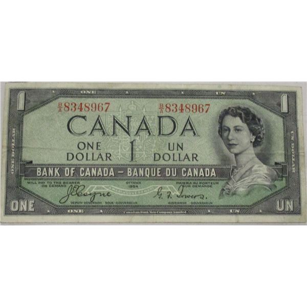 1954 DEVILS FACE SCARCE CANADA LEGAL TENDER $1 BILL