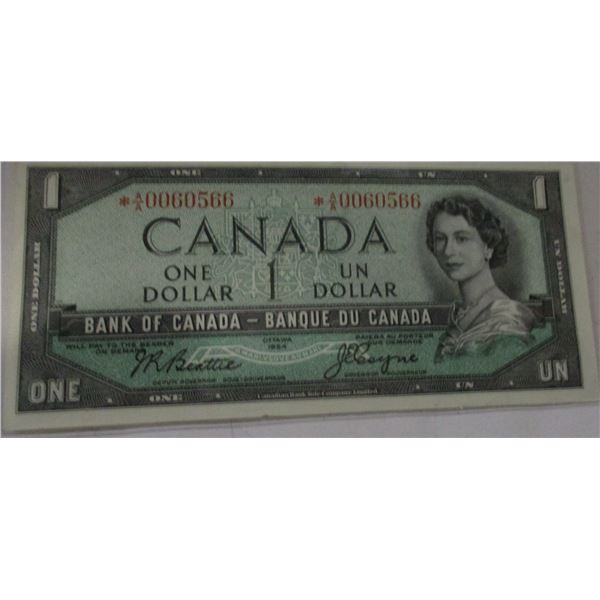 1954 STAR SERIAL NUMBER UNCIRCULATED LAST OF CANADA $1 BILL