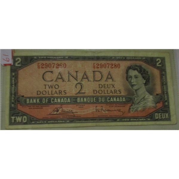 1954 LEGAL TENDER BANK OF CANADA LAST OF CANADA $2 BILL