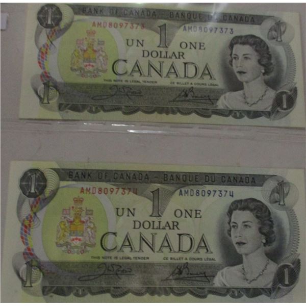 1973 CRISP UNCIRCULATED LAST OF CANADA $1 BILLS (SEQUENTIAL SERIAL NUMBERS)