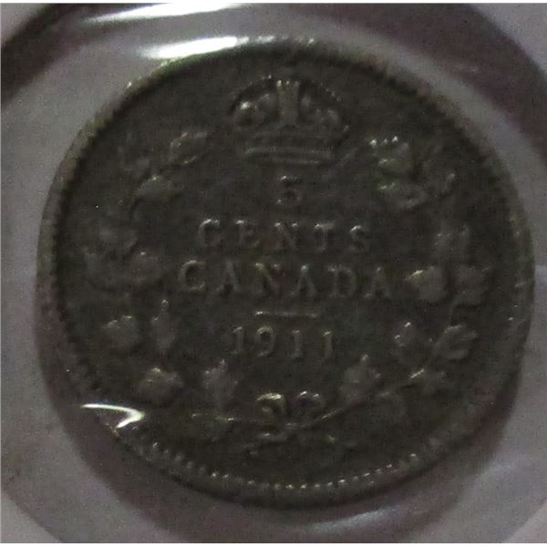 1911 VF KING GEORGE V SILVER FIVE CENT