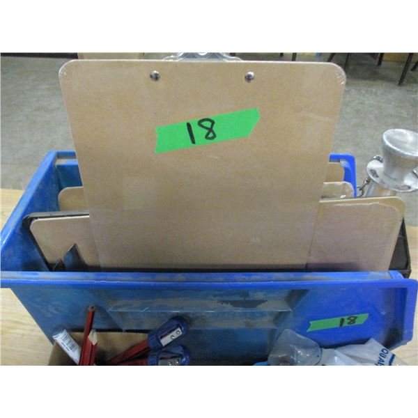 BLUE BIN C/W CARPENTERS PENCILS, CLIPBOARDS, ETC