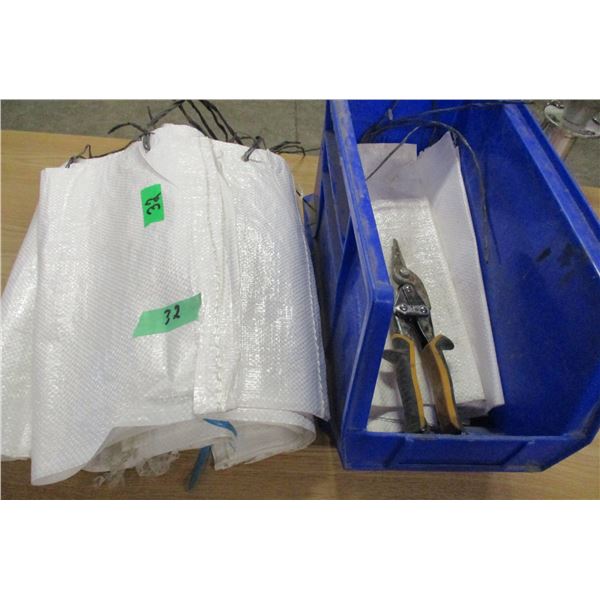 BLUE PARTS BINS, TIE UP BAGS, TIN SNIPS