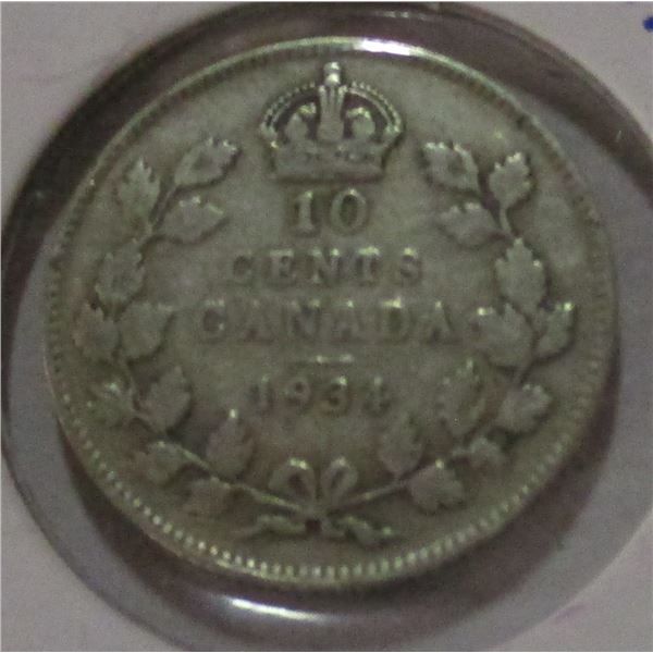 1934 CANADA KING GEORGE V SILVER DIME