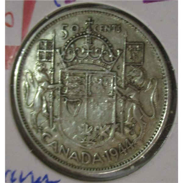 1944 CANADA KING CHARLES VI SILVER HALF DOLLAR