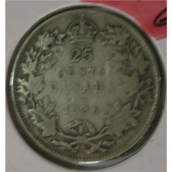 1936 CANADA KING GEORGE V SILVER QUARTER