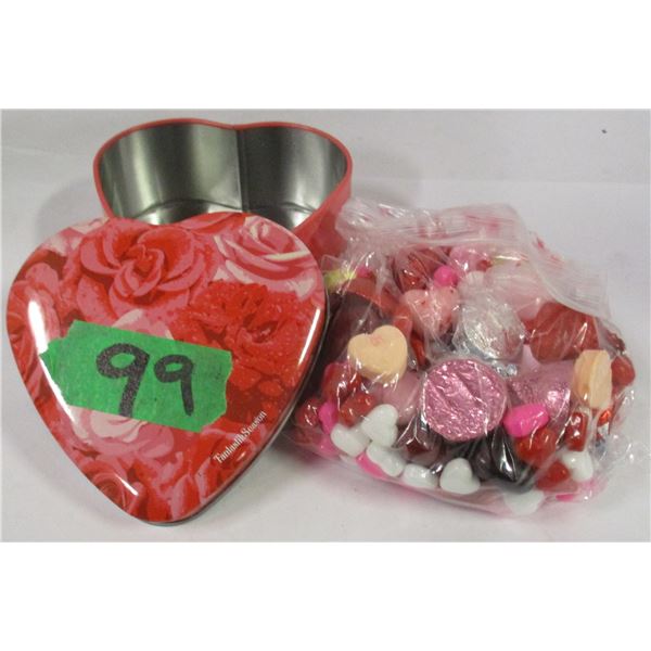 SMALL HEART TIN WITH CHOCOLATE & MIXED CANDY