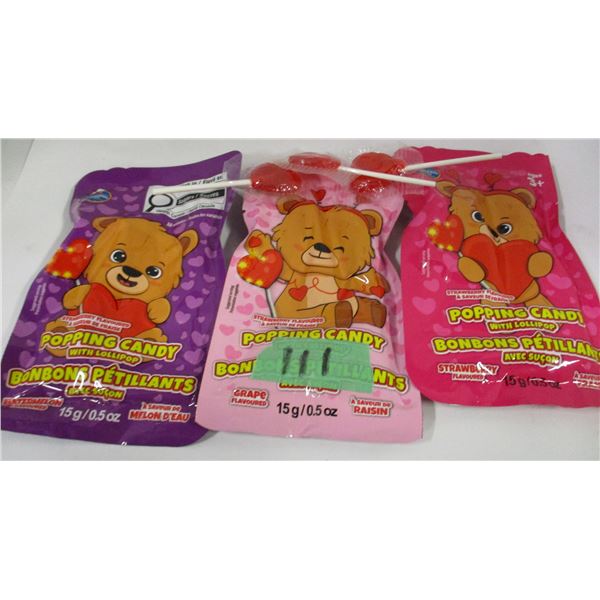 3 BAGS POPPING CANDY & 3 LOLLIPOPS