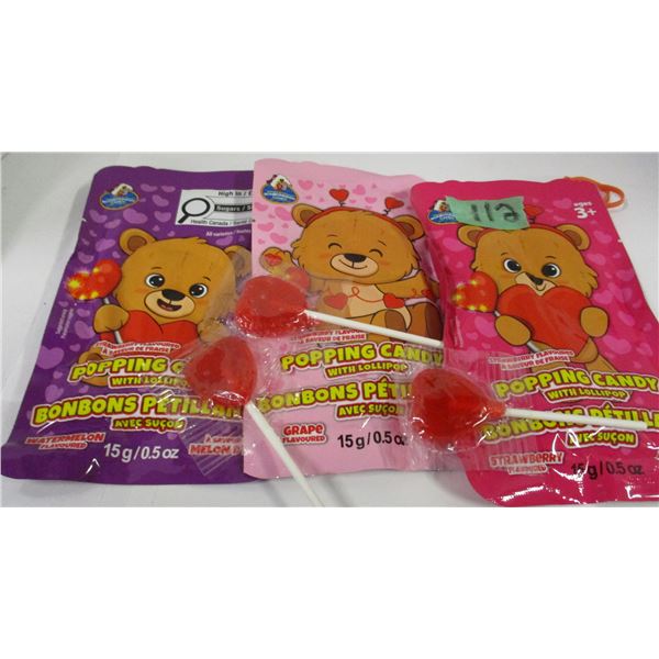 3 BAGS POPPING CANDY & 3 LOLLIPOPS