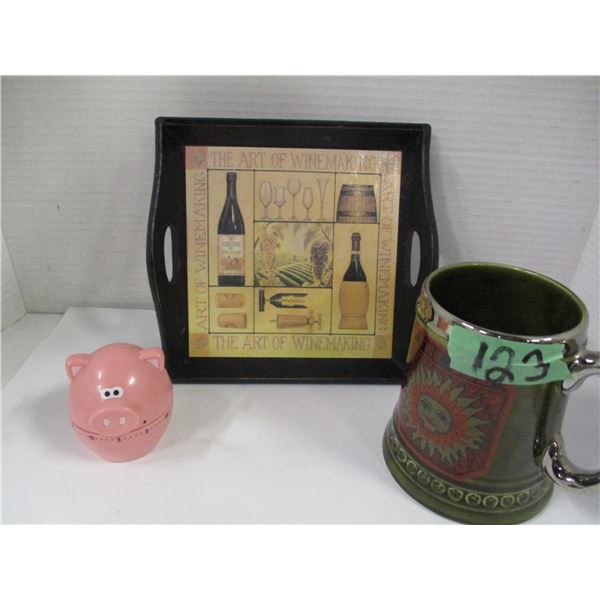 PIG TIMER, FRAMED TRAY, LORD NELSON ENGLISH POTTER "YE OLD INN" MUG