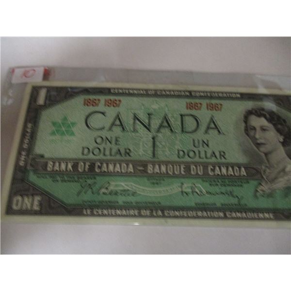 1967 NO SERIAL NUMBER CRISP UNCIRCULATED CANADA CENTENNIAL $1 BILL