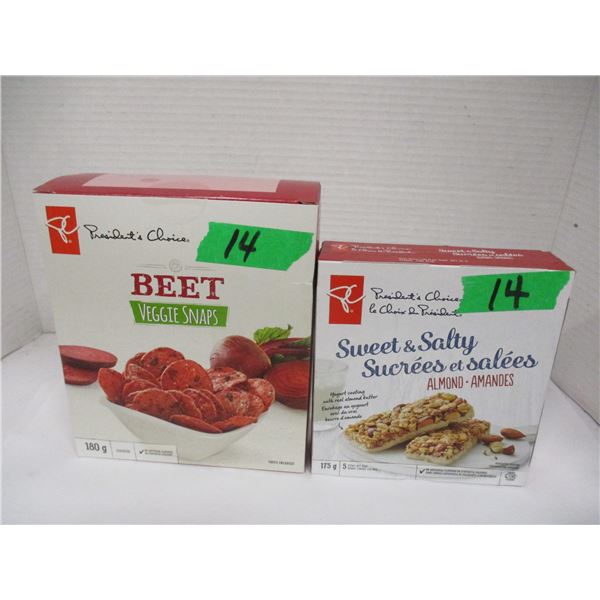 SHELF PULLS (AS IS):  BEET VEGGIE SNAPS (180G) & SWEET SALTY ALMOND BARS (175G)