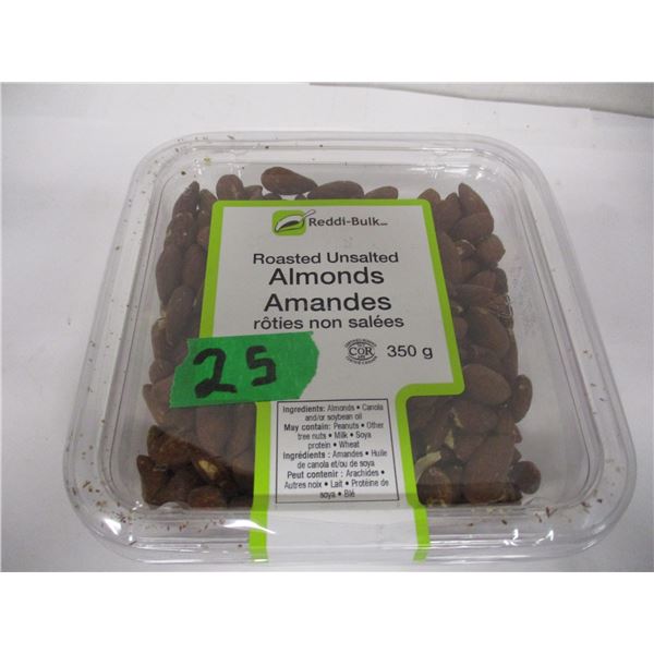 SHELF PULLS (AS IS):  ROASTED UNSALTED ALMONDS (350G) - CAN (DATED)