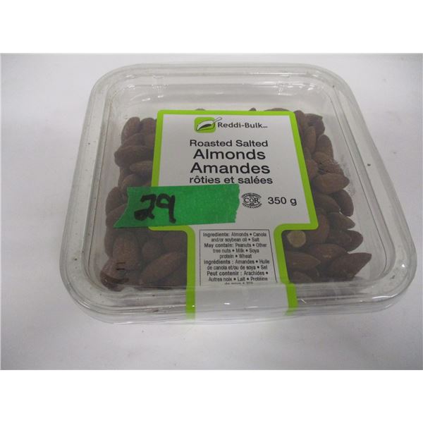 SHELF PULLS (AS IS):  ROASTED UNSALTED ALMONDS (350G) - CAN (DATED)