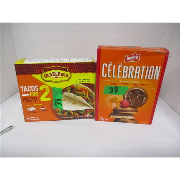 SHELF PULLS (AS IS):  SOFT TACO KIT (155G) & RASPBERRY TRUFFLE COOKIES (240G) (DATED