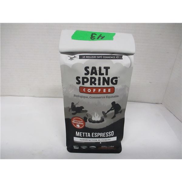 SHELF PULLS (AS IS):  SALT SPRING METTA EXPRESSO MED ROAST COFFEE (400G) - BAG