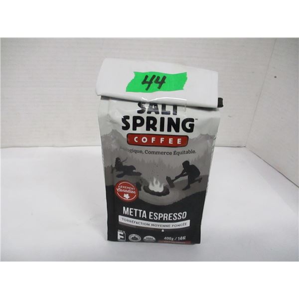 SHELF PULLS (AS IS):  SALT SPRING METTA EXPRESSO MED ROAST COFFEE (400G) - BAG