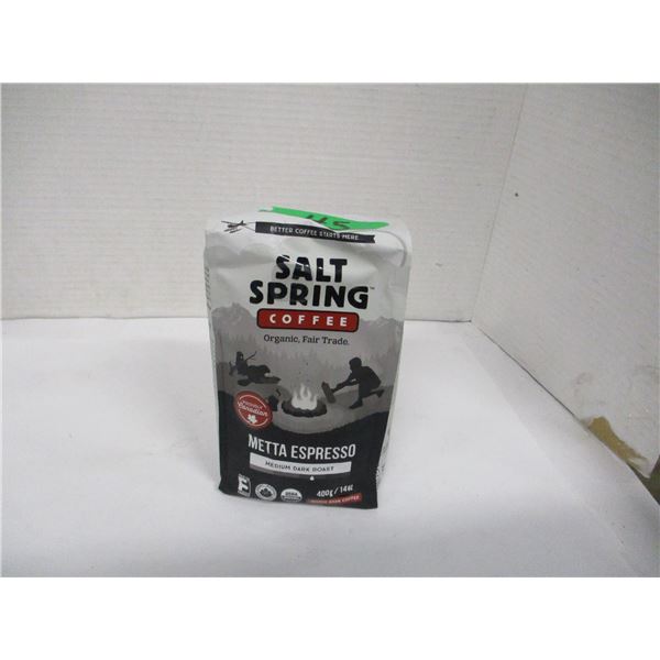 SHELF PULLS (AS IS):  SALT SPRING METTA EXPRESSO MED ROAST COFFEE (400G) - BAG