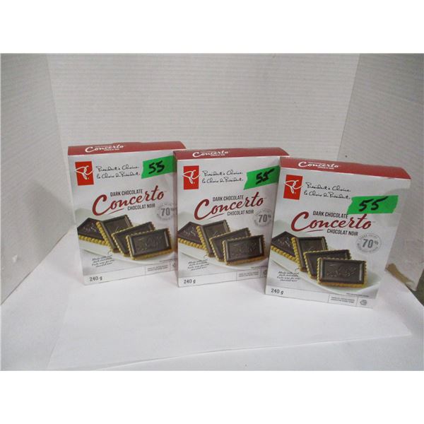 SHELF PULLS (AS IS):  DARK CHOCOLATE CONCERTO BISCUITS (3 X 240G BOXES) (DATED)